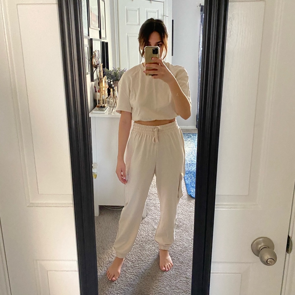 Cream zara sweat suit